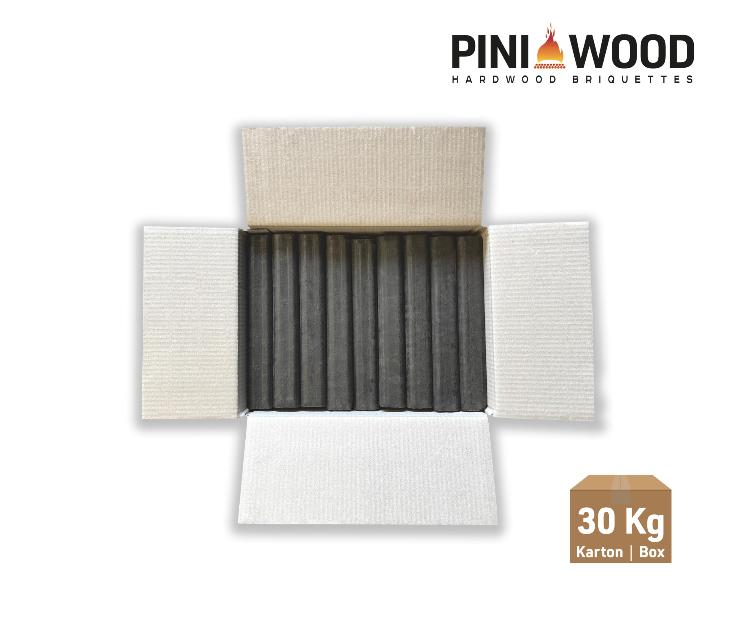PINI Kay - Bricchette in legno di quercia, 33 cm, quadrate, con foro di trazione, 30 kg, bricchette di legno duro