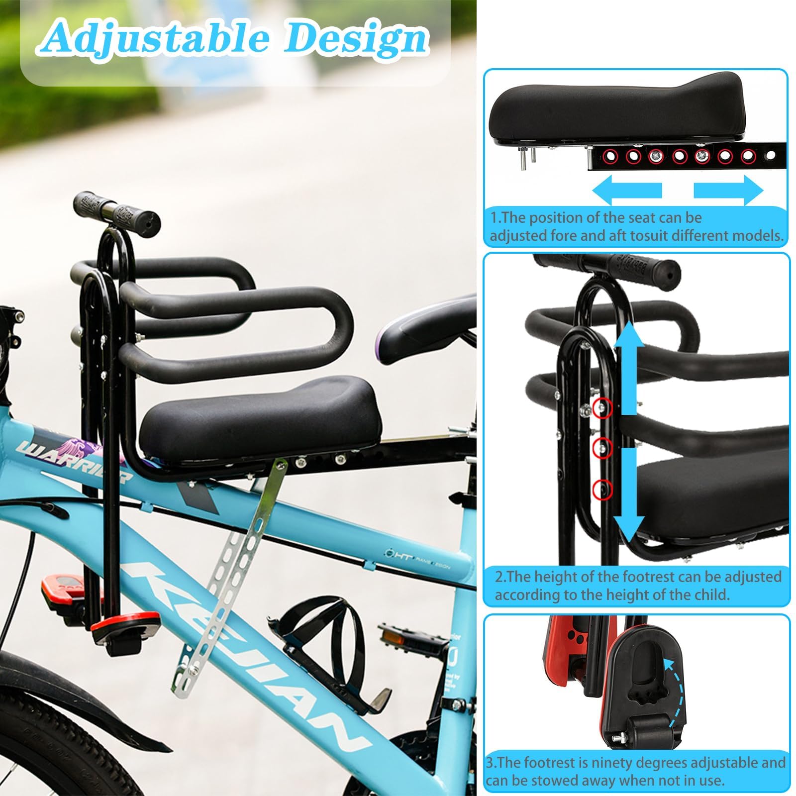 auvstar Seggiolino Bici Anteriore,Seggiolino Anteriore per Bicicletta per Bambini,Seggiolino Anteriore per Bicicletta Sicurezza Bambino con Pedale E Staffa di Sicurezza,per Mountain Bike