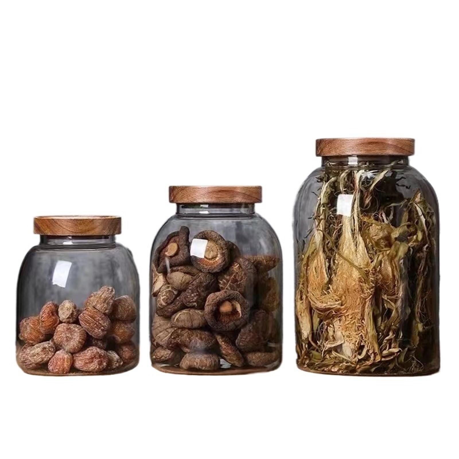 Tarro de conservación Large Capacity Glass Sealed Jar Lid Storage Wood Cover Coffee Bean Organizer Kitchen Containers(3000ML)
