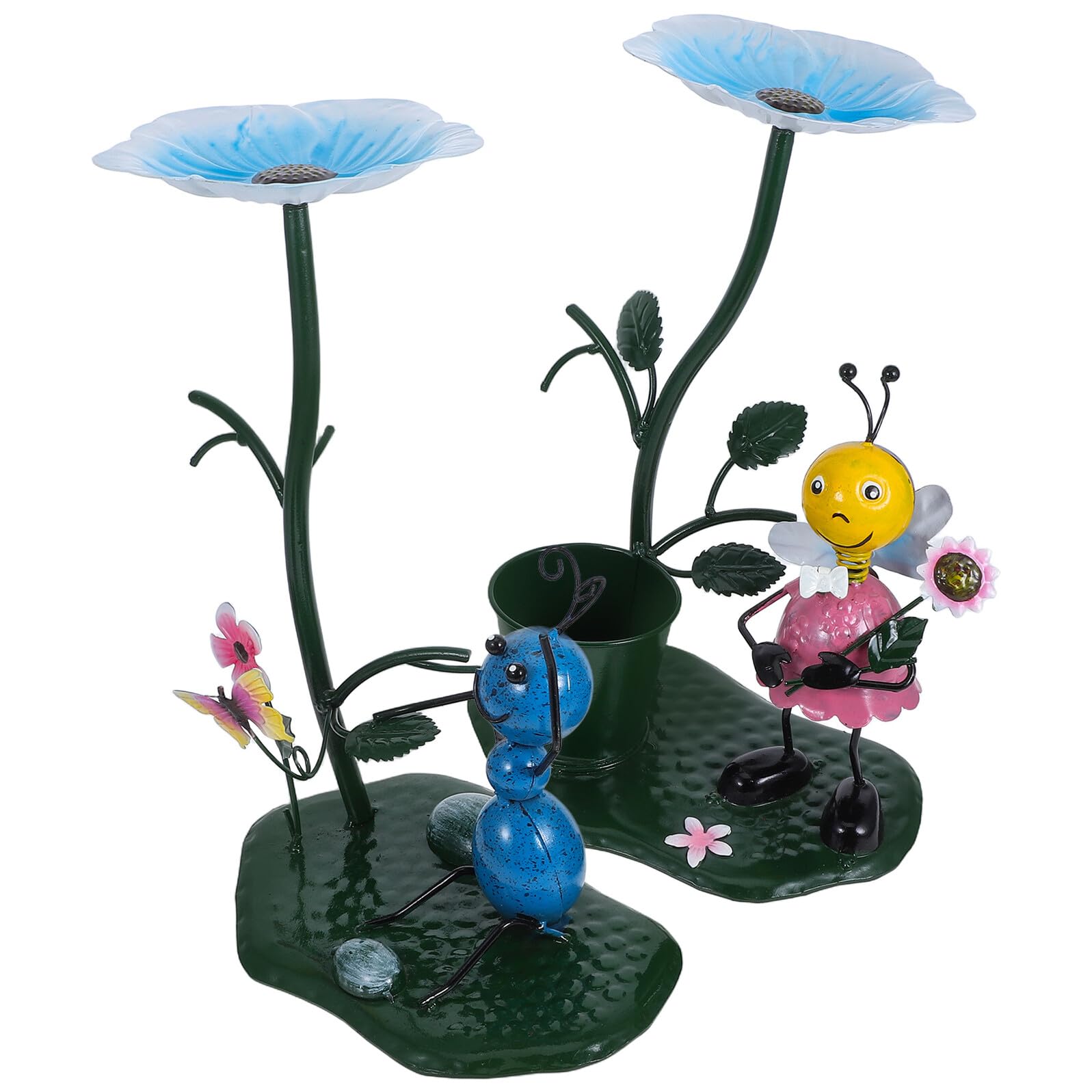 2 Pezzi Mini Mangiatoie per Uccellini in Metallo Colorate Sculture da Giardino per Esterni Ornamenti Decorativi per Balcone e Cortile Idea Regalo per Amanti della Natura e