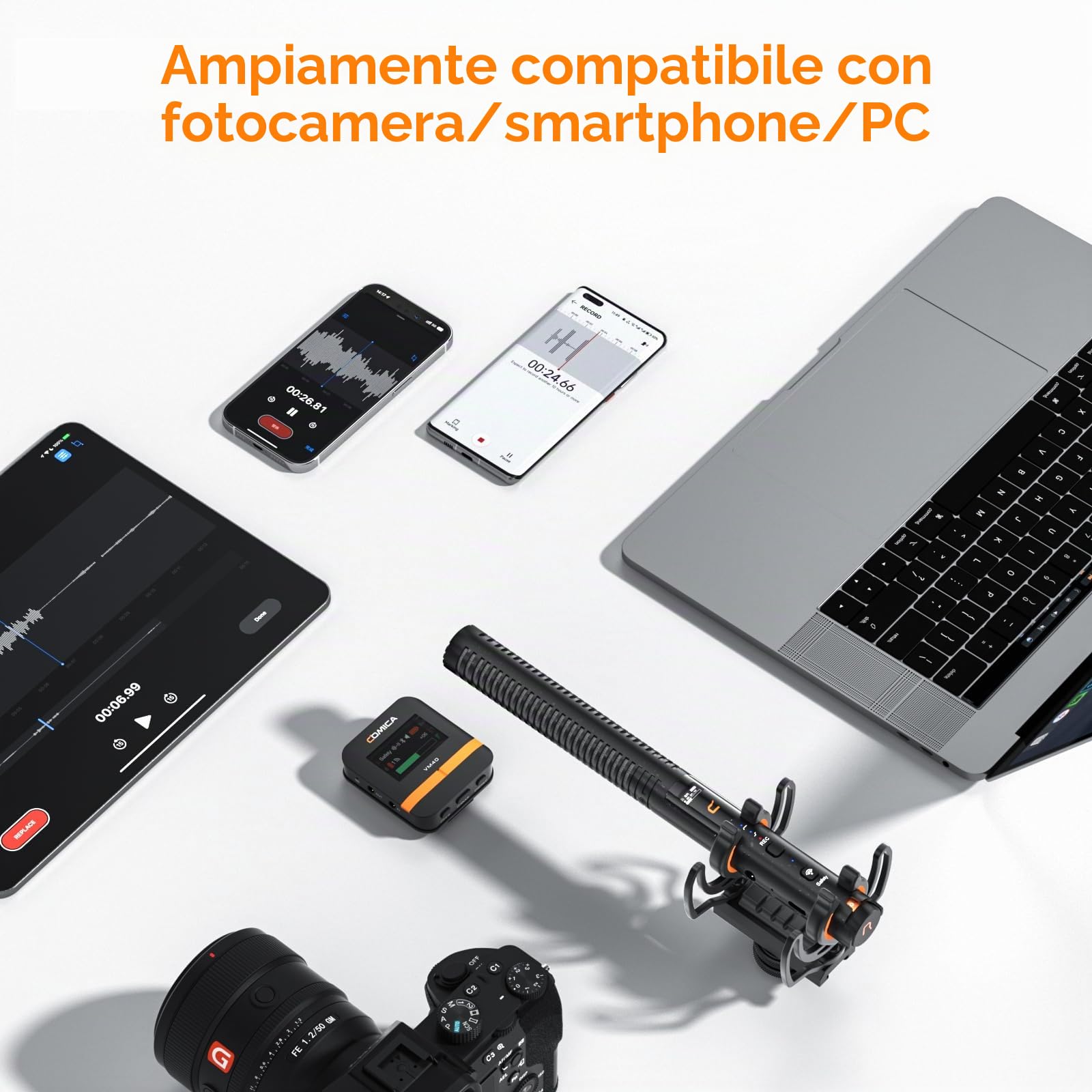 COMICA Microfono shotgun wireless VM40 con registrazione interna a 32 bit float, memoria da 32GB, portata 200 m, super cardioide, microfono per telecamera per registi, streaming live su YouTube