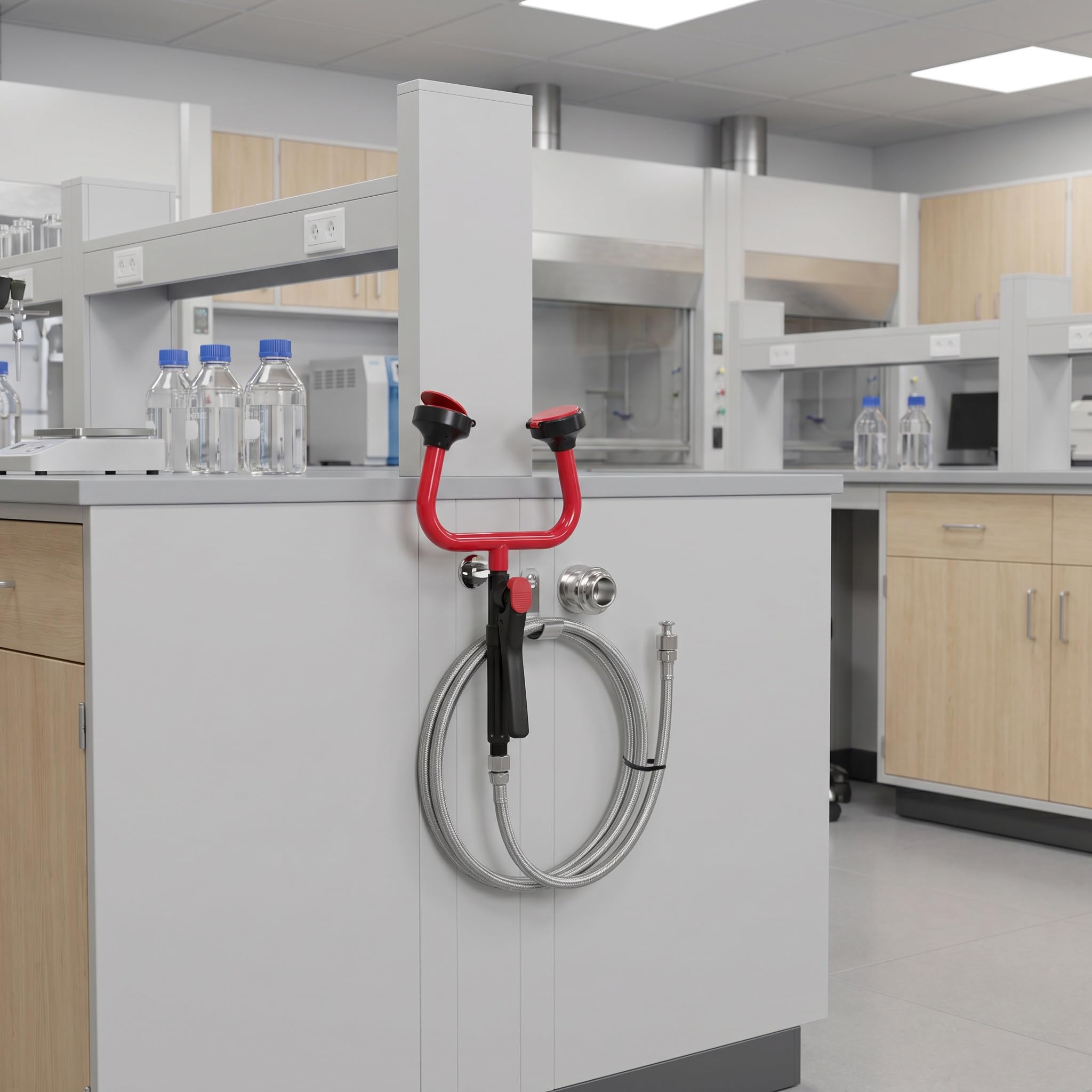Operitacx 1 juego de estación lavaojos de doble cabezal - Dispositivo lavaojos de emergencia con tubo de 13 mm y doble boquilla para seguridad en laboratorios e industria, para montaje en mostrador,