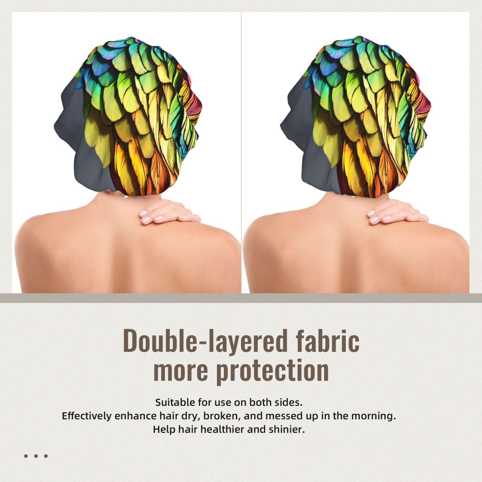 Double Layer Reversible Hair Wrap Satin Sleep Colorful Hand Drawn Feathers Cap Bonnet for Braid Curly Hair Satin Bonnet