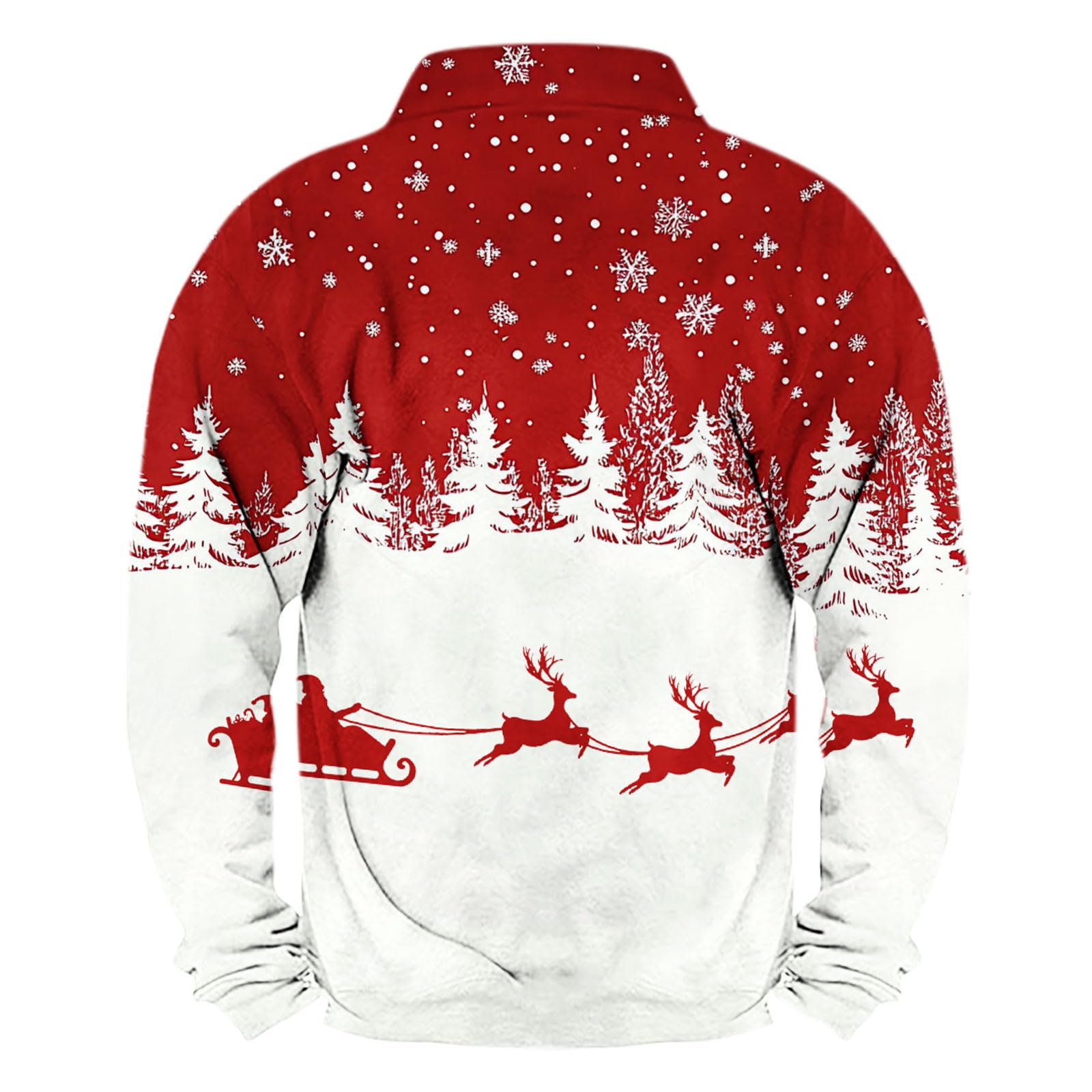 Weihnachtspullover Herren 1/4 Zip Up Weihnachtspulli Stehkragen Fleecepullover Rentier Aufdruck Christmas Sweater Warmer Winter Weihnachts Thermofleece Ugly Weihnachtshemd Schneeflocken Langarmshirt