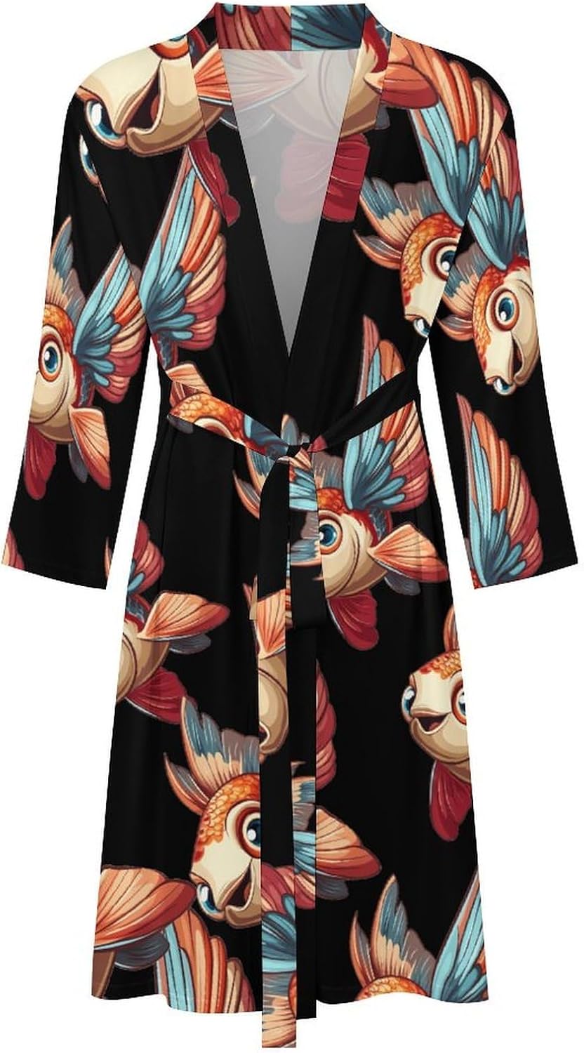 Flying Fish Men's Robe Soft Bathrobe V Neck Loungewear Sleepwear Nightgown Dressing Gown