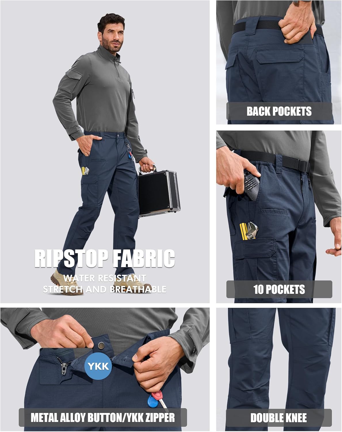 MOURCE Mens Cargo Work Pants, Ripstop Stretch Tactical Pants, Outdoor Water Resistant Hiking Pants (No Belt)