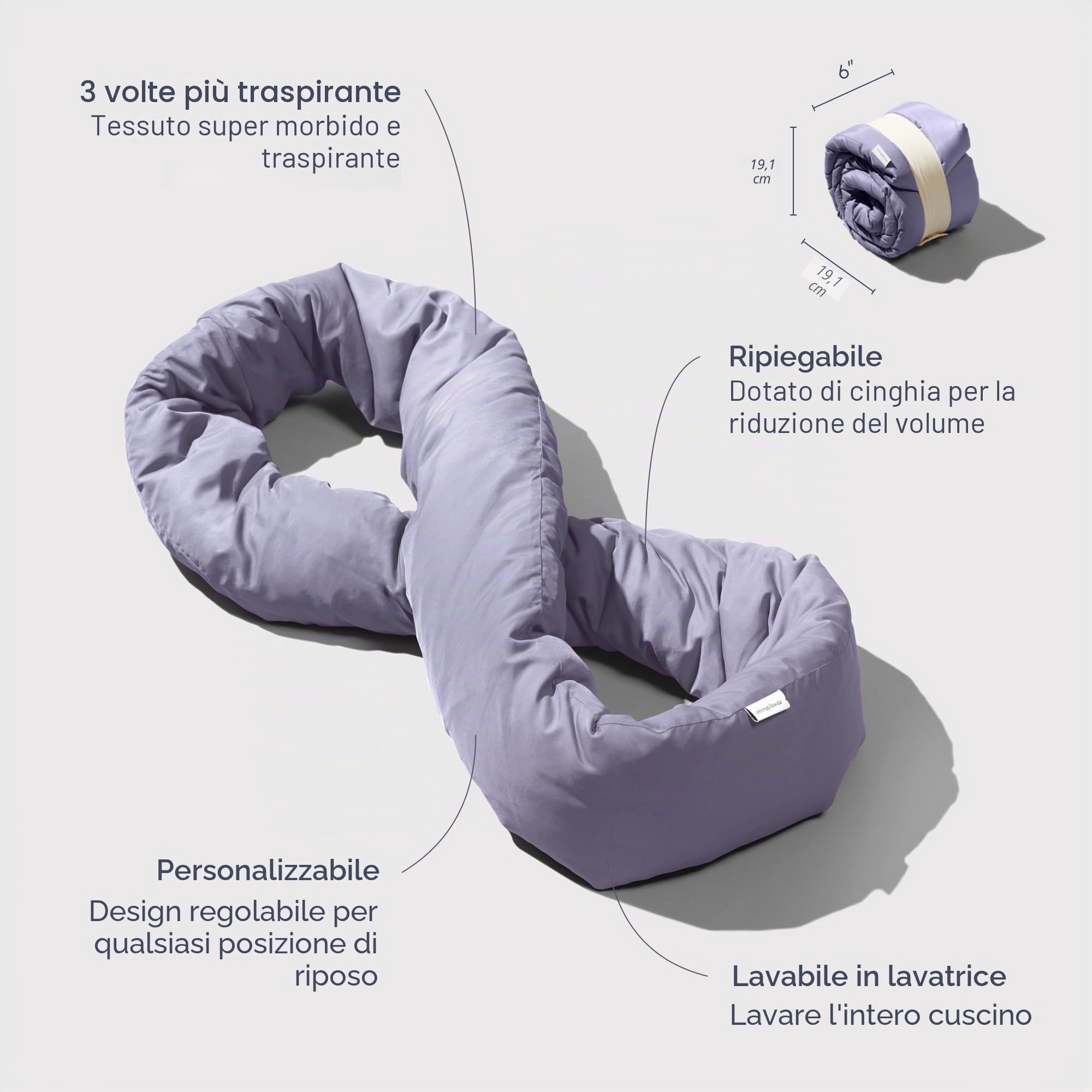 Huzi Infinity Pillow - Cuscino da viaggio per il collo, versatile e morbido, con supporto a 360°, lavabile in lavatrice, per casa, viaggi, volo, viaggi su strada (viola)