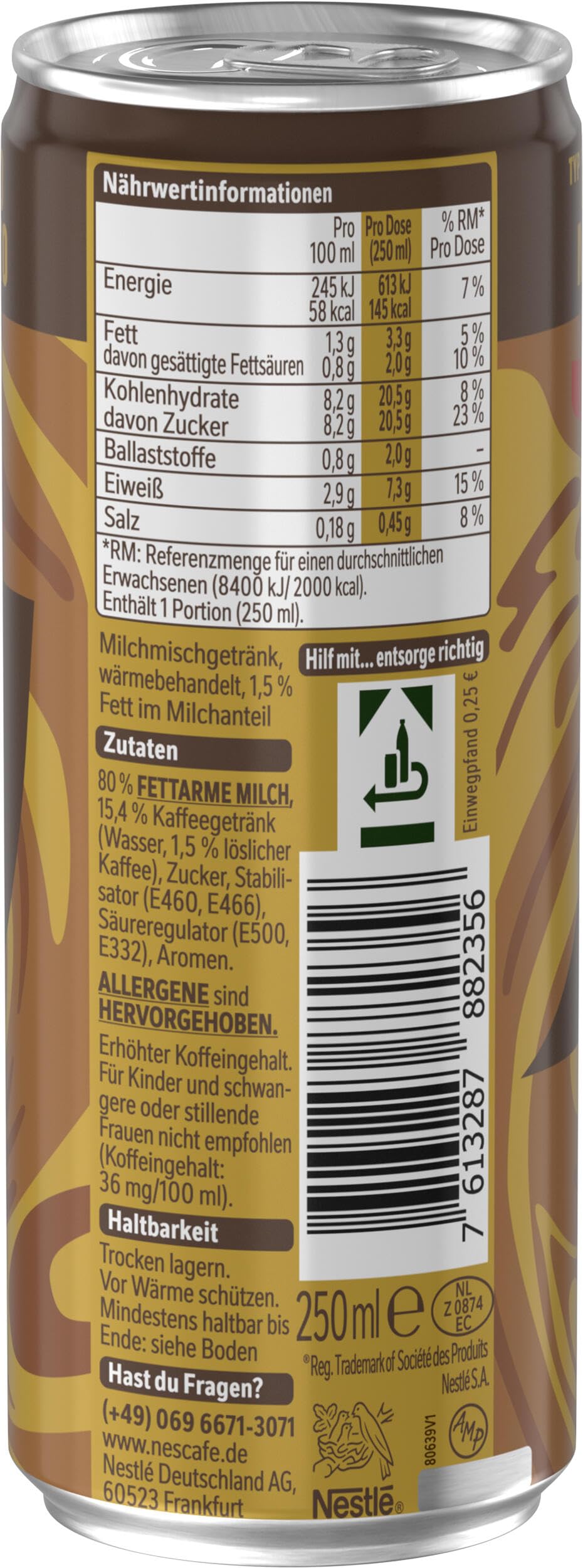 NESCAFÉ Ready-to-drink Typ Espresso Macchiato, trinkfertiger Iced Espresso Macchiato in der Dose für unterwegs, koffeinhaltig, 12er Pack (12 x 250ml)