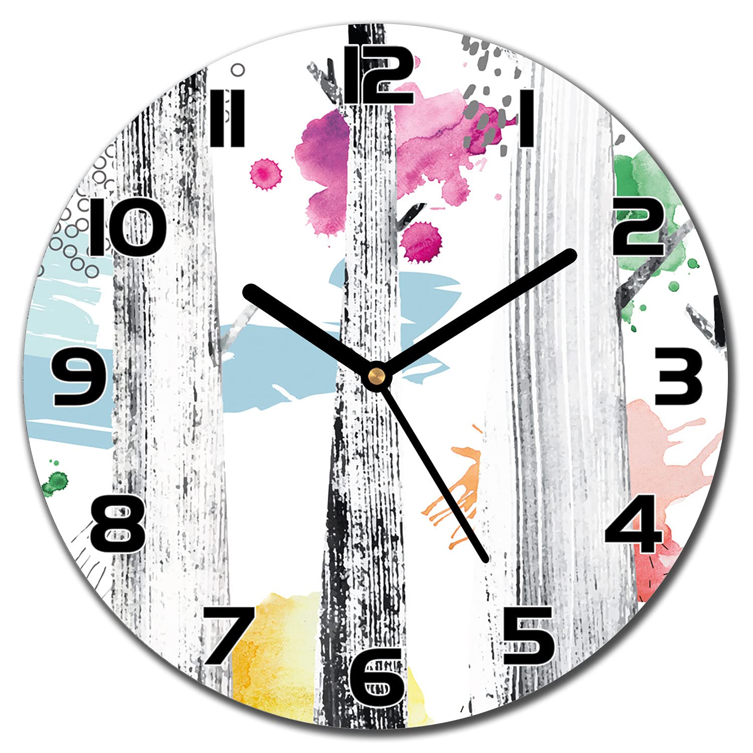 Horloge en Verre Abstract Arbres Coloray 30cm avec Aiguilles Noires pour Cuisine et Salon Moderne