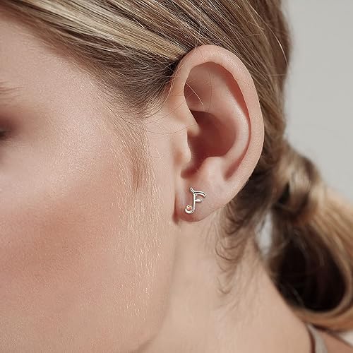 Miniatura 4 de CELESTIA 925 Sterling Silver Initial Earrings 26 Letter with Rose Gold Heart Earrings Studs