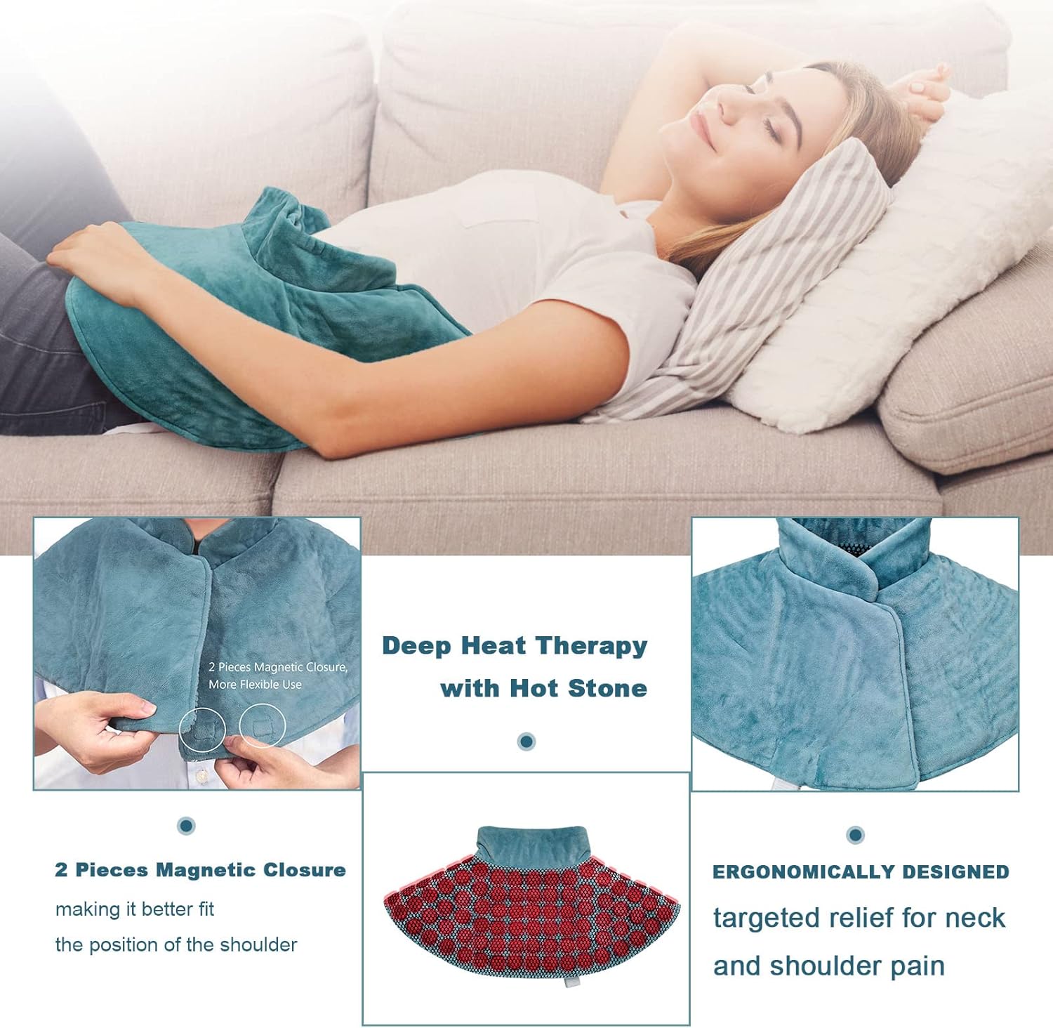 Jade Stone Heating Pad for Neck and Shoulders, 22”*26” Weighted Heated Shoulder Wrap for Upper Back Pain Relief, Fast-Heating with 12 Heat Setting, and 1-24h Auto-Off,Stay on Function.