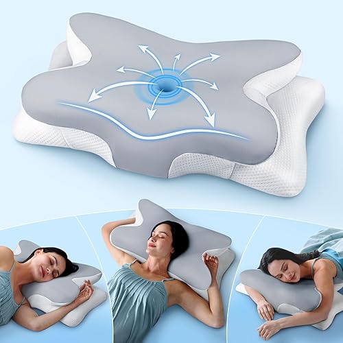 Almohada cervical eficaz para el alivio del dolor para dormir, almohada ergonómica refrescante para dormir de lado para soporte del cuello,