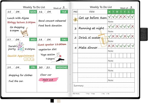 UpUDo Agenda semanal con calendario, 160 páginas de hábitos de seguimiento de hábitos, cuadernos portátiles de 4.3 x 5.8 pulgadas