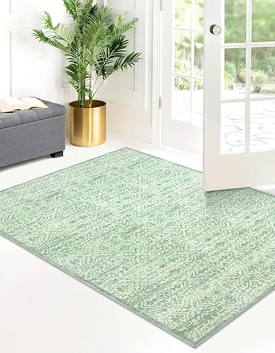 Miniatura 3 de Lahome Alfombra de área lavable de color verde salvia, suave de 3 x 5, para sala de estar, dormitorio, estética, de estilo bohemio, antideslizante,