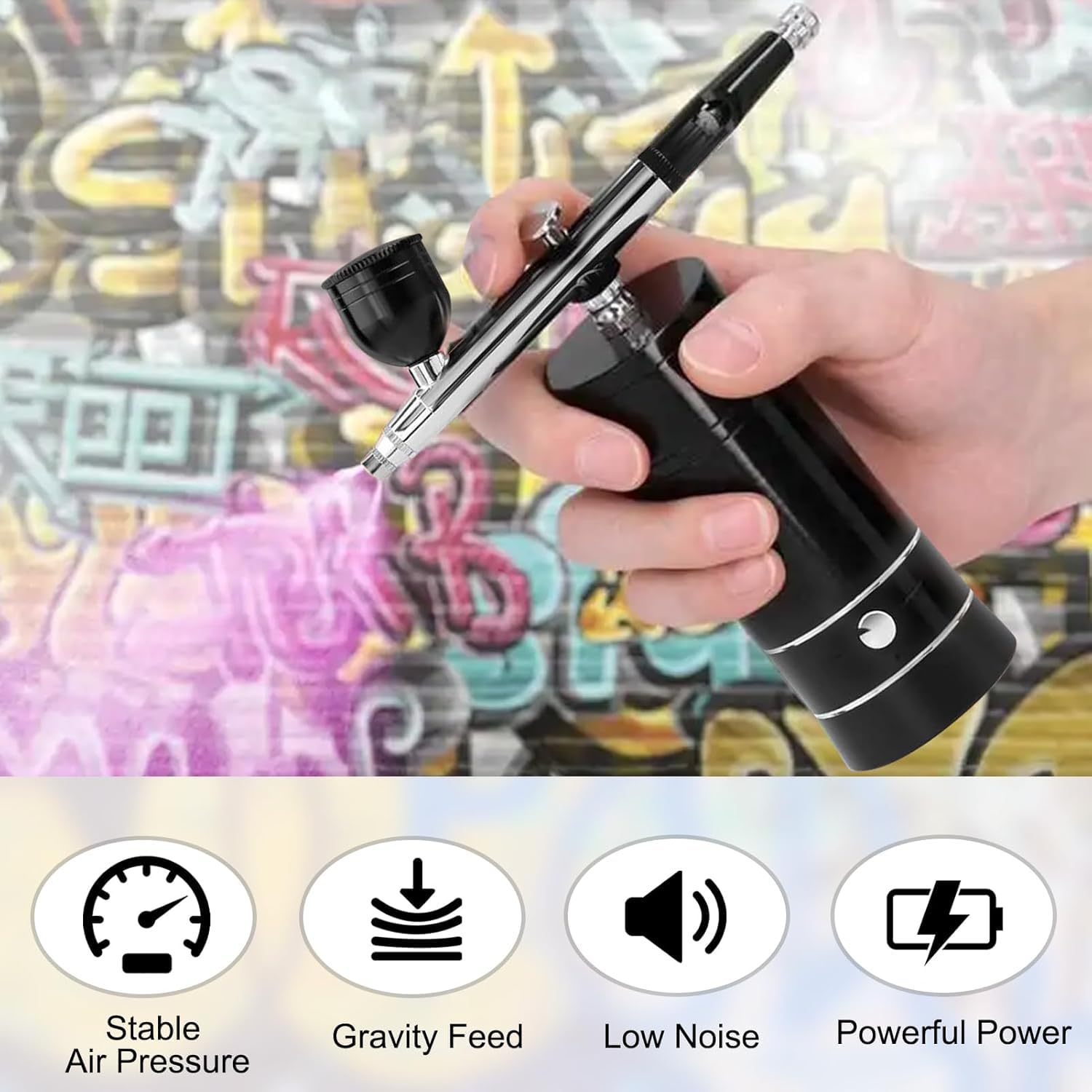 Kit Aerografo con Compressore, Set Aerografo Senza Fili, Aerografo Con Compressore USB Ricaricabile con Ugello da 0,4mm Ideale per Nail Art, Trucco e Pittura (Nero)