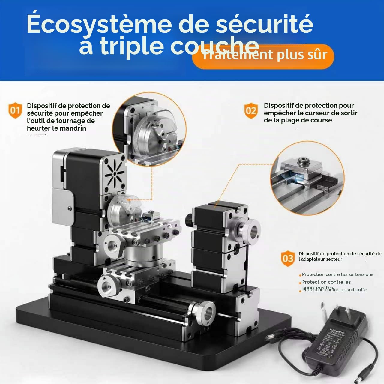 ZR® Mini tour rotatif en métal haute puissance 60 W avec base 12 000 tr/min pour bois, métaux, plexiglas, plastique
