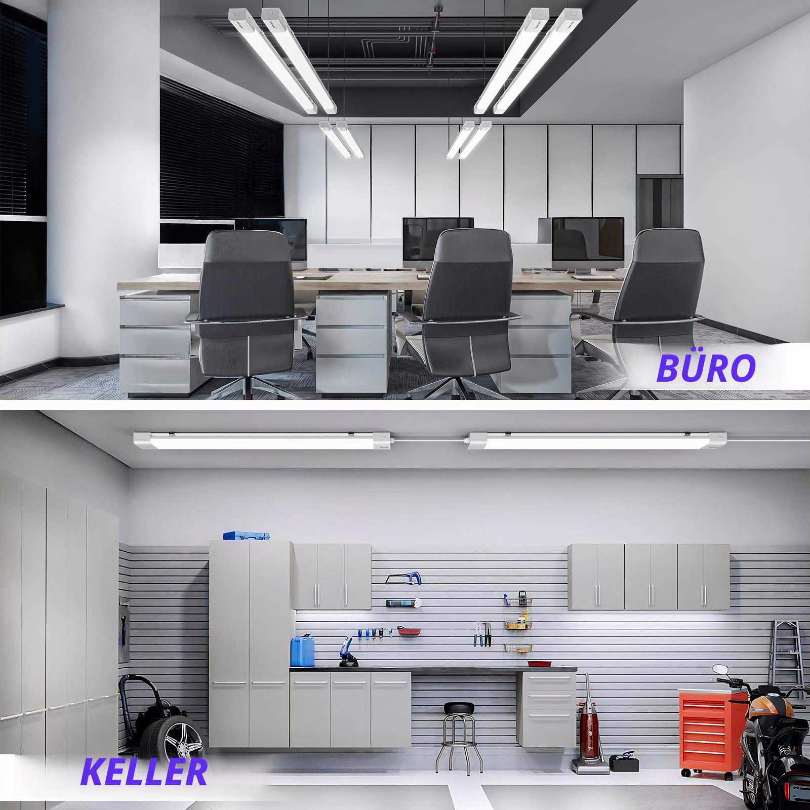 2 Stück Feuchtraumleuchte LED 120CM, Kellerlampe 36W 3600LM, GaragenLampe Kaltweiss 5000K, Röhre Lampe IP66 Wasserfest, Werkstattlampe Deckenleuchte Hell, Feuchtraum Leuchte für garage Werkstatt Kelle