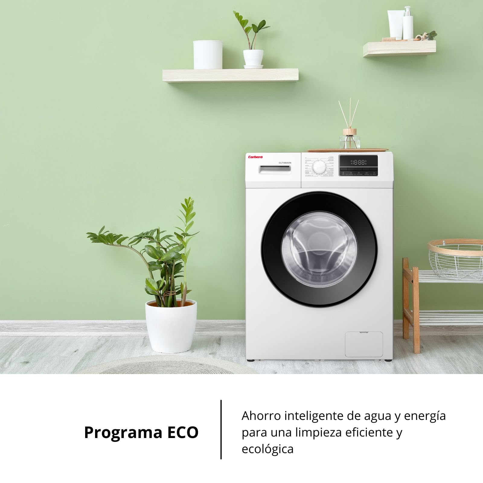 Corbero - Lavadora Carga Frontal Premium10 Kg | CLT1004VIN |1400 Rpm Motor Inverter | 16 Programas con Vapor | Inicio diferido 3-24 Horas | Lavado Rápido | Puerta XXL | E.Energética A | Blanco