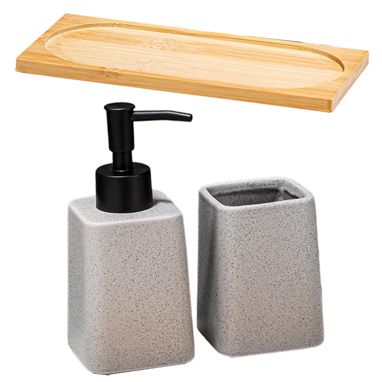 Vdaxvme Grey Ceramic Soap Dispenser Set Of 3 Including Storage Tray And Toothbrush Tumbler For Bathroom Countertop Decor
