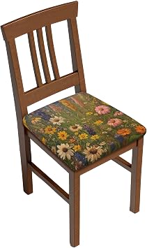 Dining Chair Seat Covers Set of 4, Bloom Wild Flowers Print Chair Seat Covers Anti-Wrinkle Dining Room Seat Covers Chair Cushion Covers for Kitchen Seat Cushions