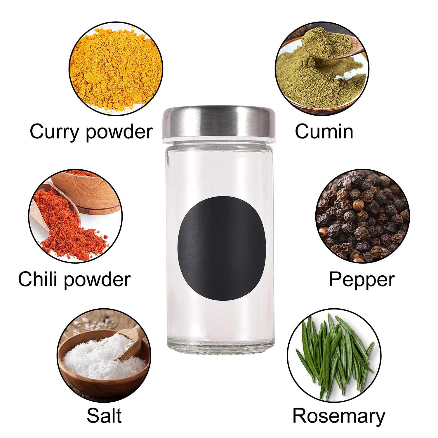 Miorkly 30 Pots à éPices en Acier Inoxydable De Qualité SupéRieure avec Couvercles, Pots Ronds, Contenants à éPices Transparents, Pots à éPices, Pots à éPices à éTiquettes Rondes