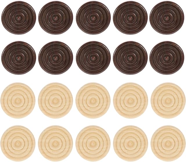 STOBOK 48Pcs Wooden Checkers Pieces Replacement Ridged Game Chips Stackable Ridge in Natural Wood Color
