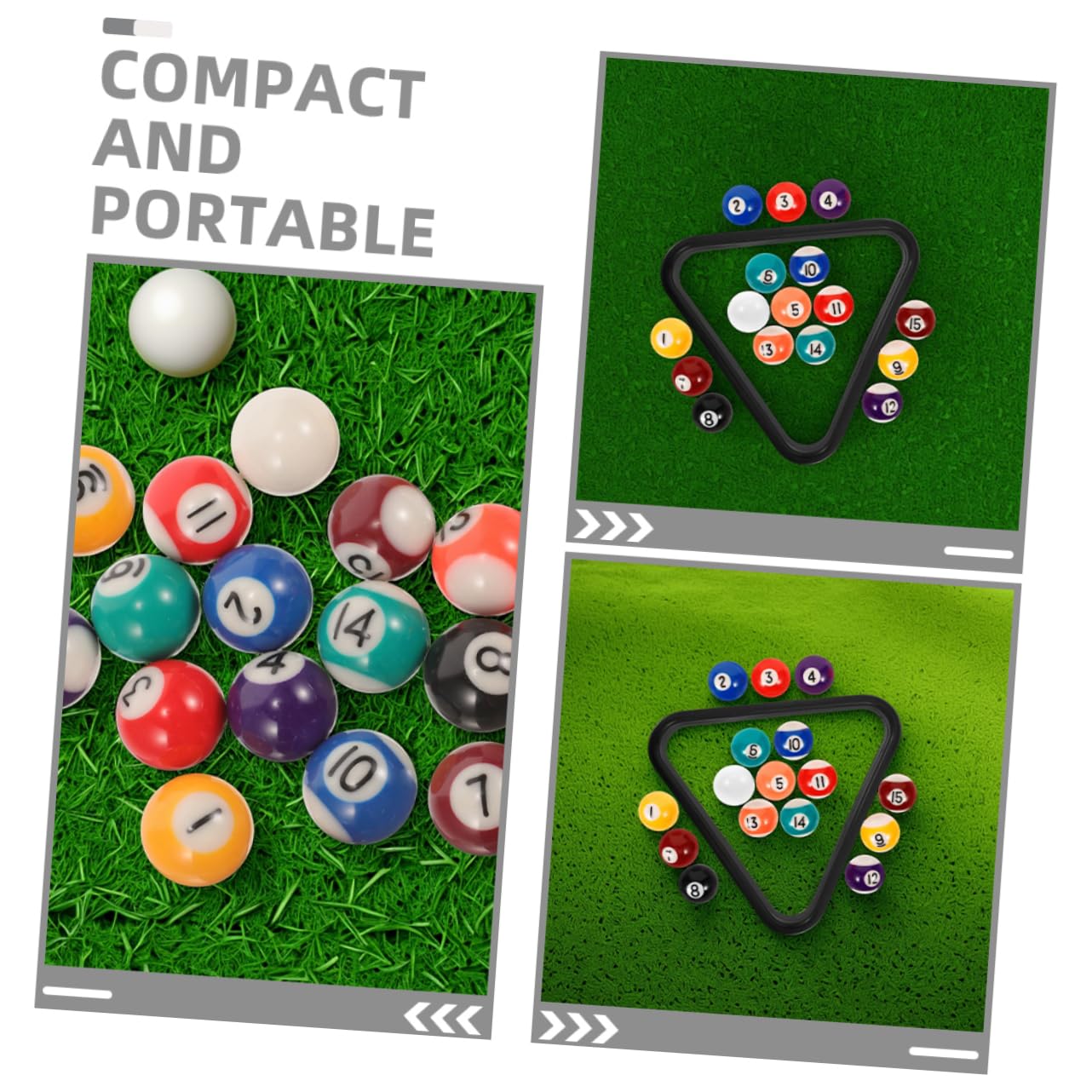 Sosoport Ensemble Mini Jeu de Table de Billard pour Garçon et Filles avec 17 Boules en Résine et Triangle Mini, Accessoires de Piscine Portables pour Usage Polyvalent la Maison Extérieur