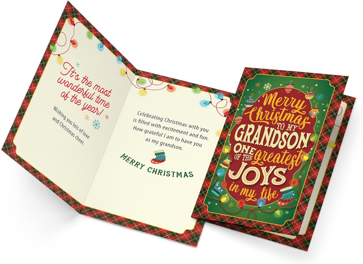 Christmas Card For Grandson, Prime Greetings, Made in America, Eco-Friendly, Thick Card Stock with Premium Envelope 5in x 7.75in, Packaged in Protective Mailer : Office Products