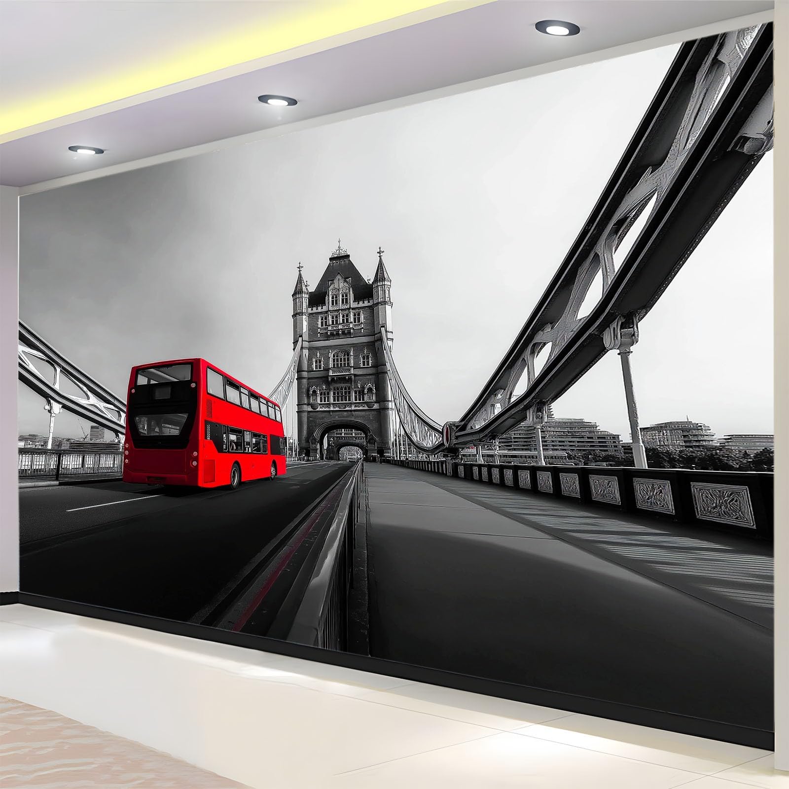 Panoramiczna fototapeta 3D, nowoczesny autobus London Bridge, fototapeta, włóknina, druk artystyczny, polar, fototapeta, dekoracja, plakat do salonu, sypialni dziecięcej, 450 x 280 cm, szara