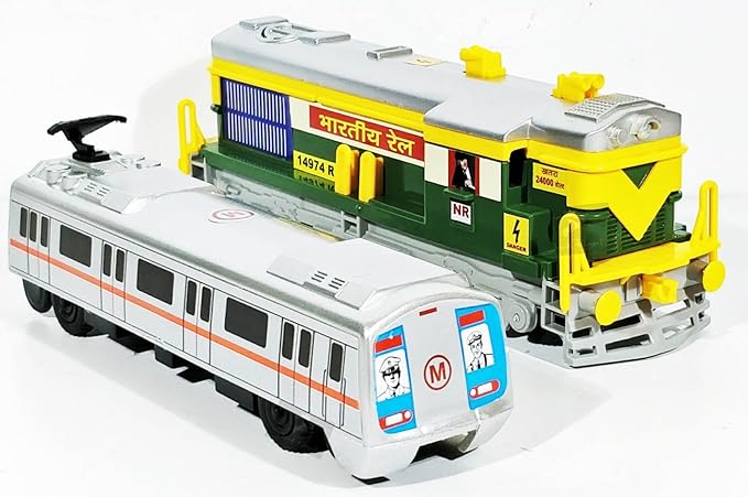 Jack Royal Toy Train Engine & Metro (Pull Back Toy)-Set of 2