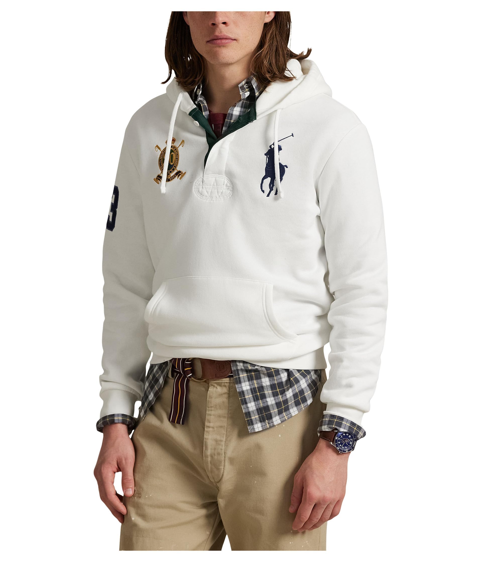 POLO RALPH LAUREN Men's Big Pony 20th Anniversary Crest Hoodie, White, XL