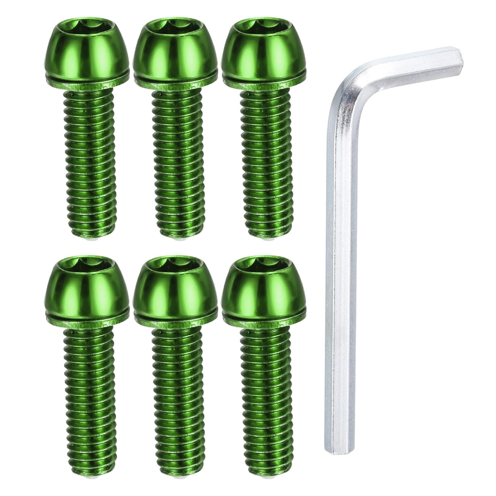 PATIKIL M6 x 20mm Bike Stem Bolts Screws, 6pcs Hex Tapered Bolt Screw with Washers and Wrench for BMX MTB Road Bike Bicycle Stem, Cyan