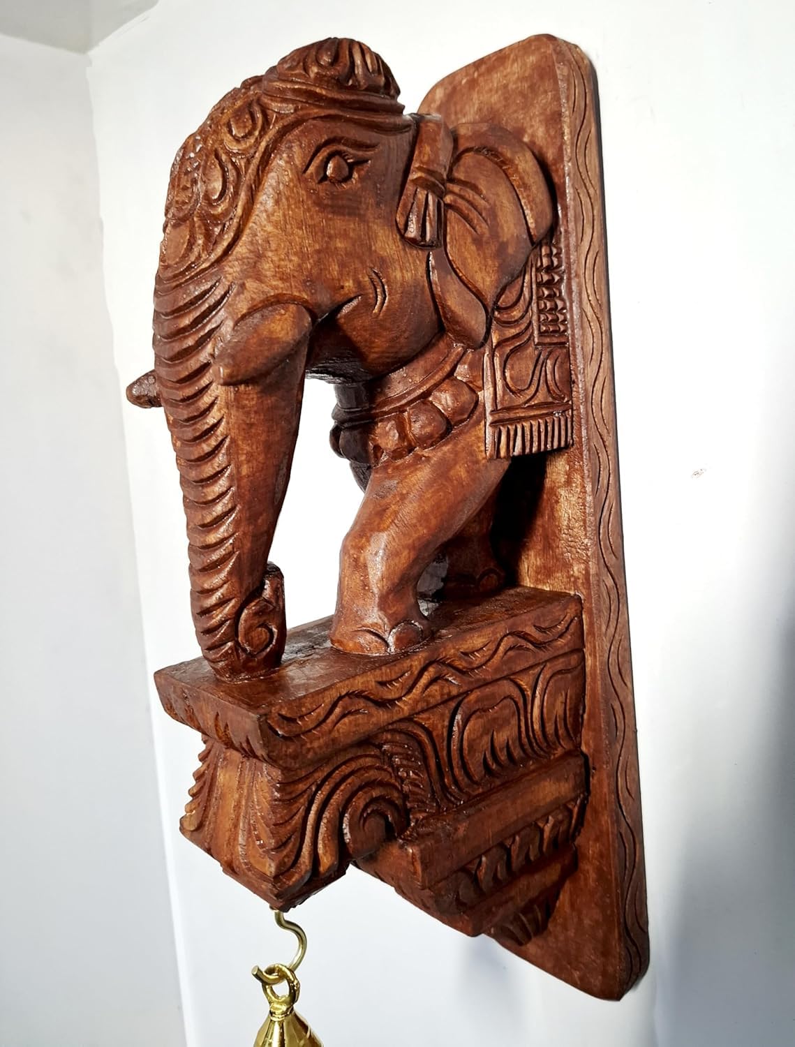Handcrafted Wooden Elephant Wall Bracket with Key Hooks, Brown, Traditional Indian Carved Wood Decor singal 1p-image-35