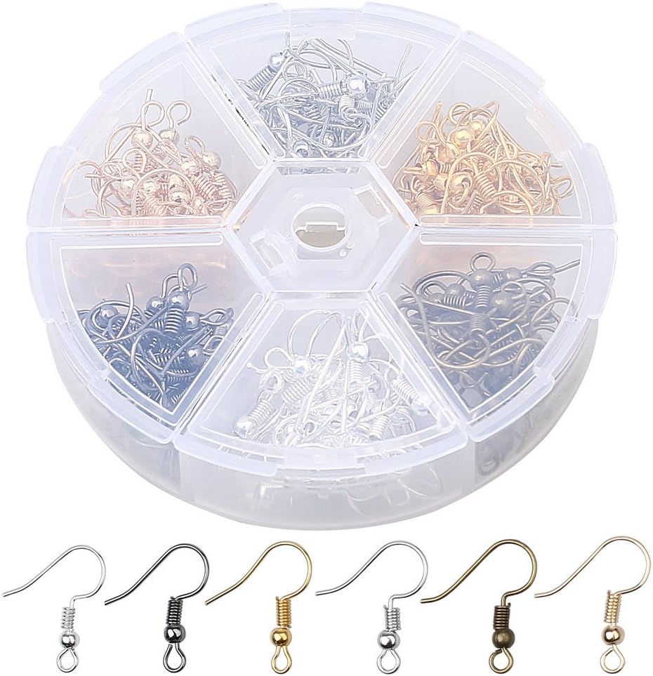 RUIX 120 Pieces Earring Hooks, 6 Colors Ear Wires Fish Hooks with Storage Box For Earring Making Findings