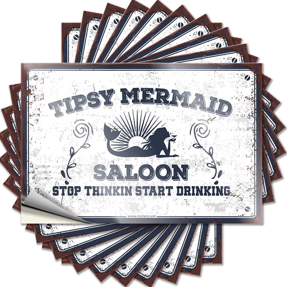 Stickers Sweet Fuzzy Tipsy Mermaid Saloon for Motorcycle - Spring Outdoor Decor Easy Peel Removable(8X12CM)