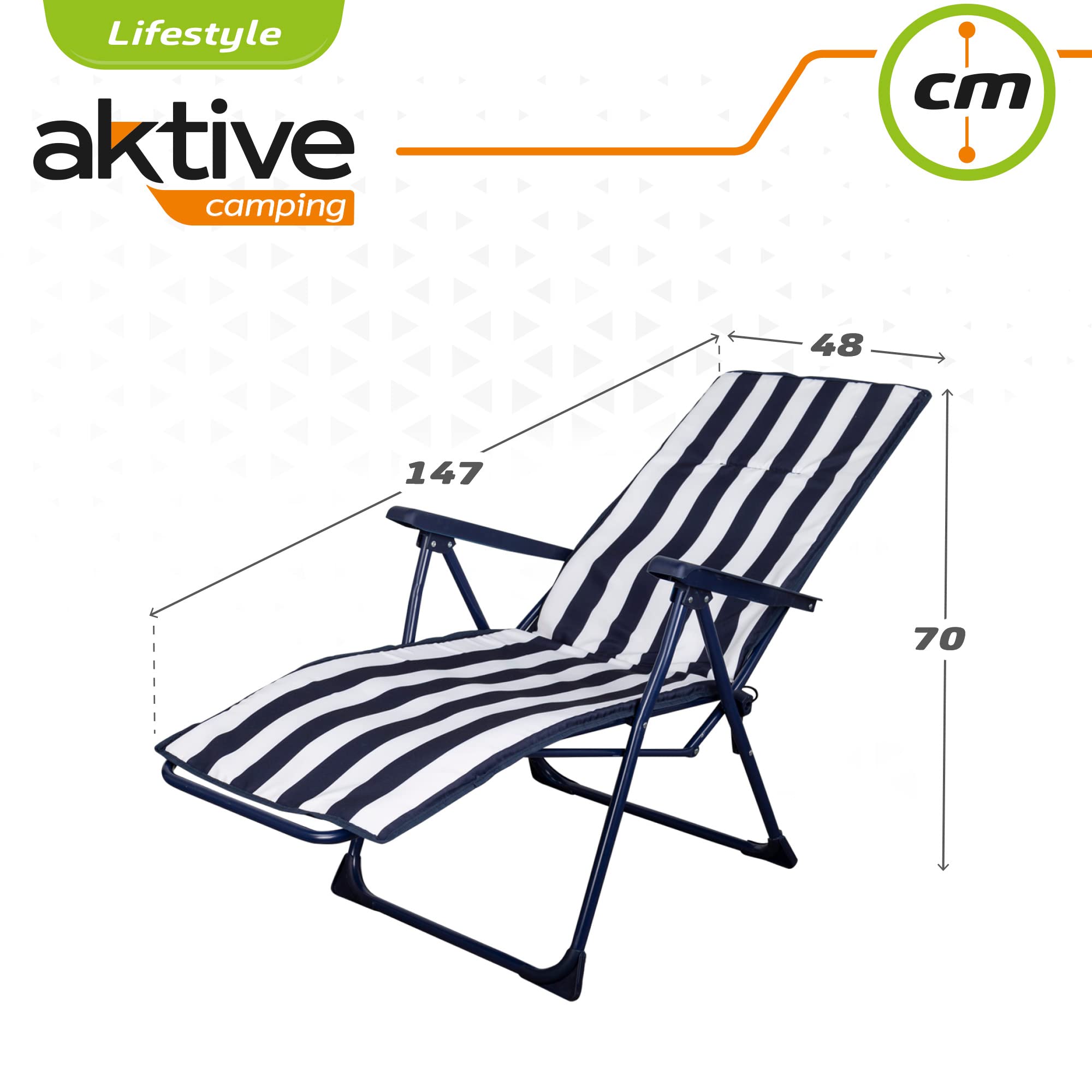AKTIVE 62616 - Tumbona plegable 5 posiciones rayas marineras 59 x 59 x 109 cm Garden