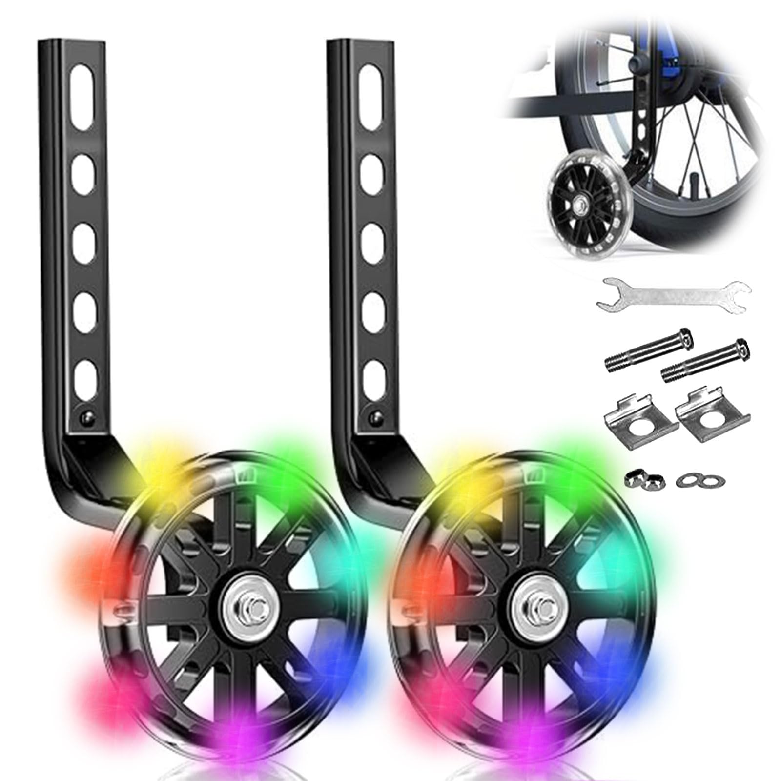 Bike Stabilisers for Bike Wheel, Adult Stabilisers for Bikes, Flash Wheels for 12 14 16 18 20 Inch Bicycle Training Wheels Supports with Bicycle Stabilizers Mounted Kit Accessories — image 1