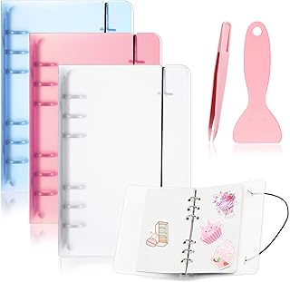 3 Packs Sticker Collecting Album 120 Sheets Reusable Sticker Book with Spatula Sticker Collection Accessories Activity Sticker Album for Collecting Stickers, Labels, A6 (Pink, Blue, Clear)