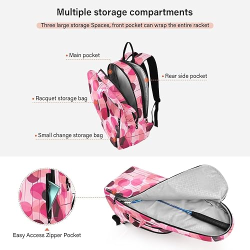 Miniatura 5 de Bolsas de raqueta de bádminton para tenis, grandes y resistentes, color magenta, melocotón, 2 raquetas, bolsa de tenis acolchada, bolsa de gimnasio