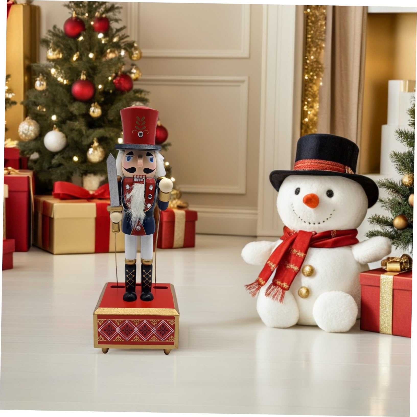 Cabilock Carillon in Legno Forma Di Schiaccianoci Decorazione Natalizia Carica Statuina Musicale Per Feste Di Natale