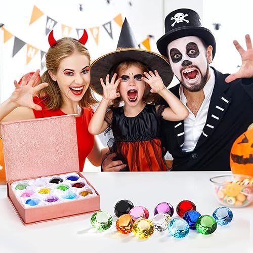 Miniatura 7 de Jucoan Paquete de 24 joyas de diamantes de cristal, diamantes de cristal multicolor de 1 pulgada, gemas piratas para búsqueda del tesoro, juego