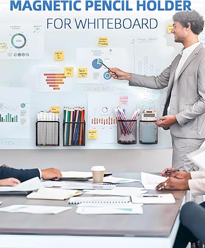 Miniatura 3 de VICNOVA Soporte magnético para bolígrafos, paquete de 4 organizadores de casillero con imanes fuertes, soporte de malla metálica para lápices, cesta