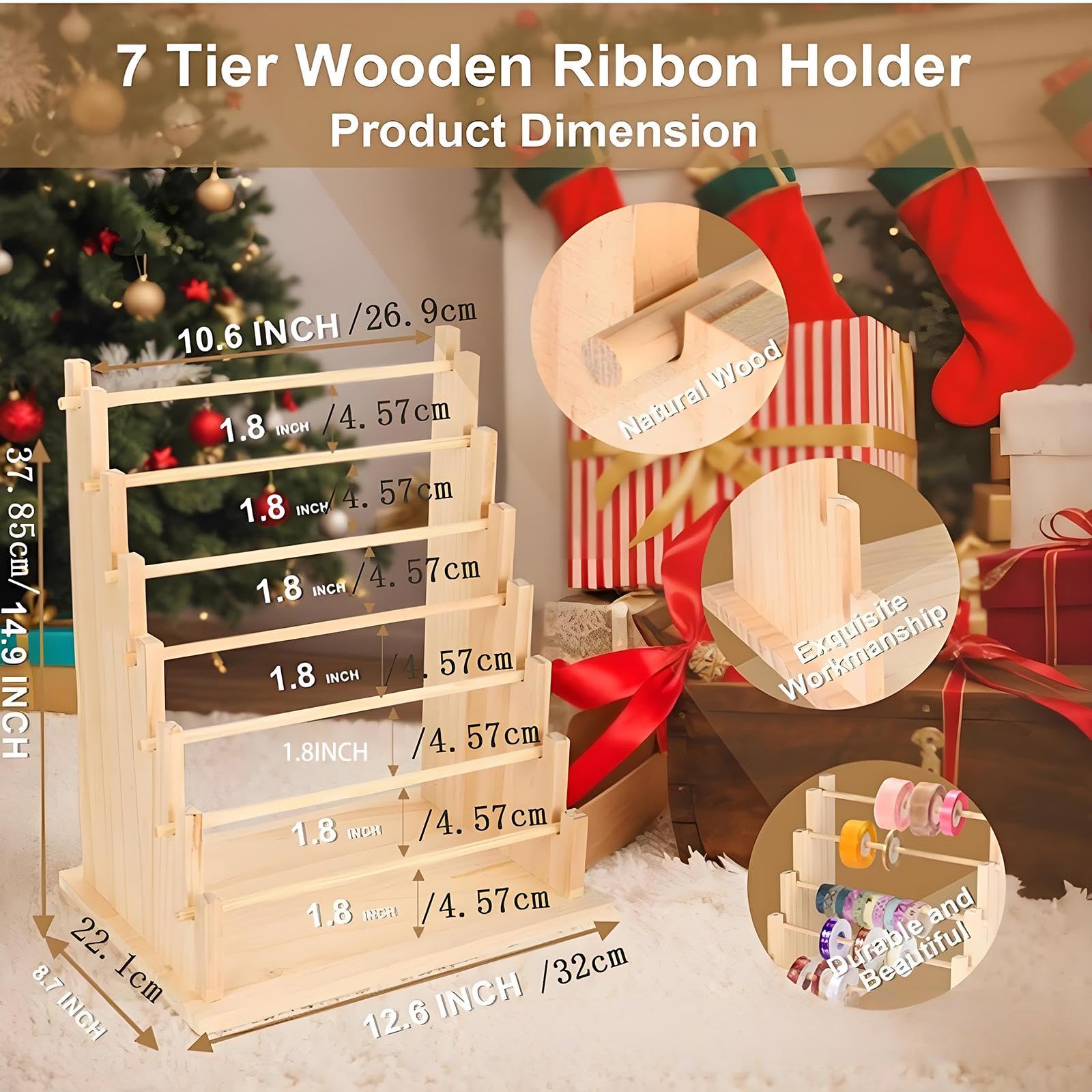 MagiDeal Organizzatore di nastri in legno, porta braccialetti, espositore per rocchetti di filo, organizer per nastri washi per confezioni regalo e negozio di