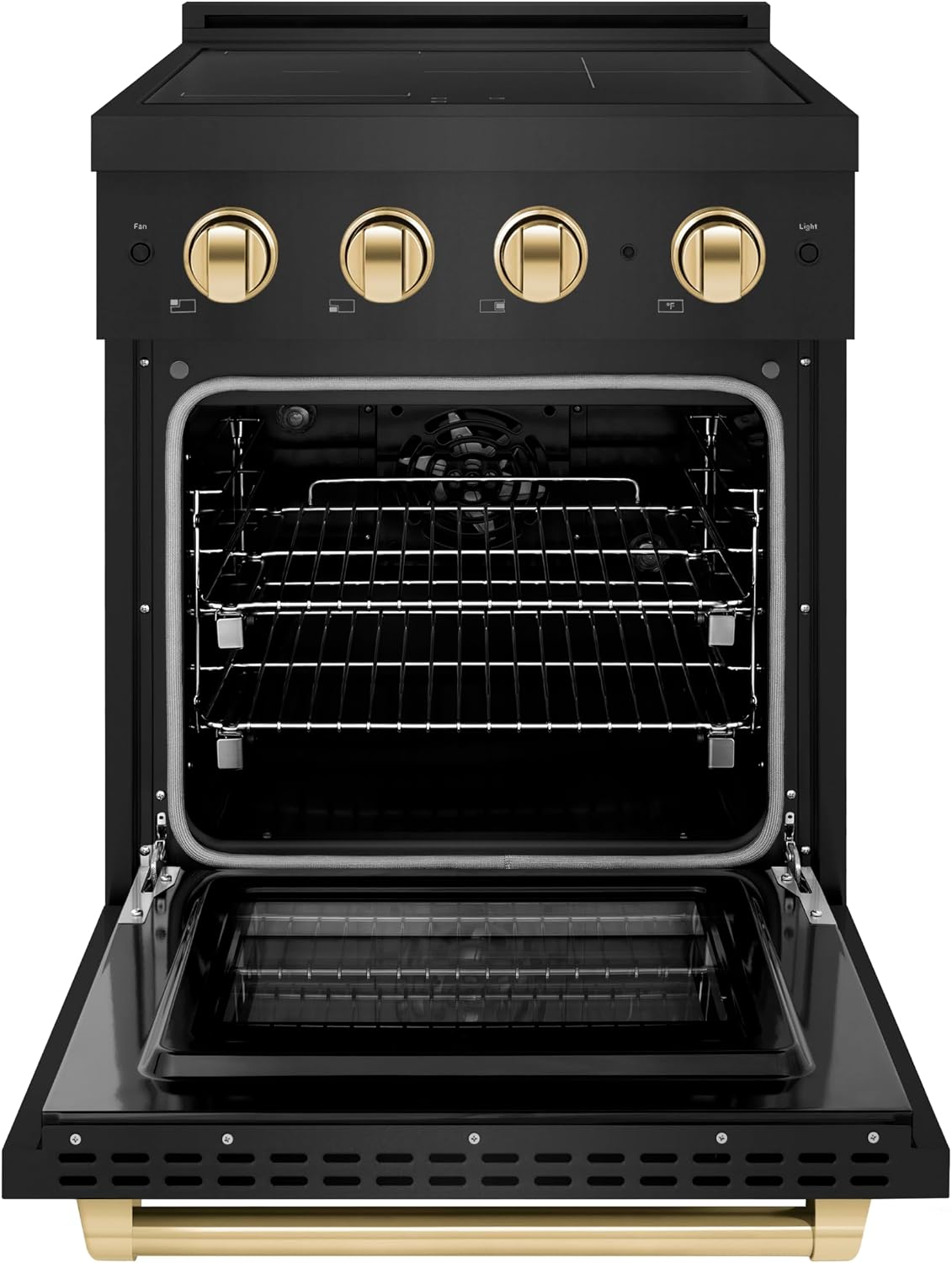 ZLINE Autograph Edition 24 in. 3.2 cu. ft. Paramount Induction Range with 3 Element Cooktop and Electric Convection Oven in Black Stainless Steel with Polished Gold Accents (SINRBZ-24-G)