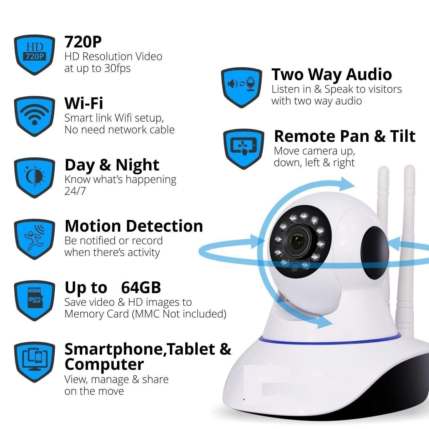SmartCam V380 Wireless HD IP Security Camera Dual Antenna Live View
