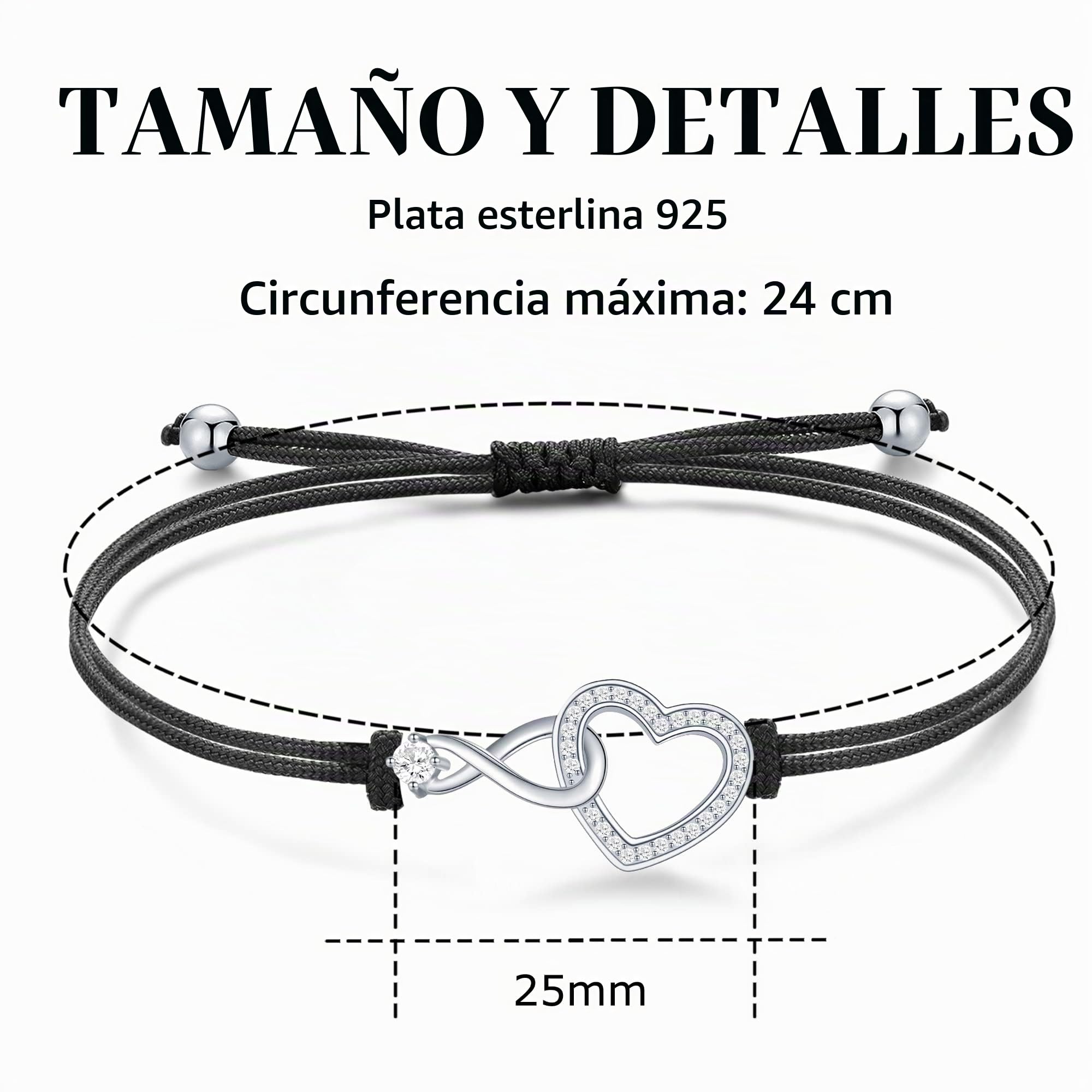Jrêveinfini Infinito Pulsera Mujer Niña Plata de Ley 925, Regalo Navidad Cumpleaños Mujer Niña Mama con Caja de Regalo, Ajustable 16+3cm