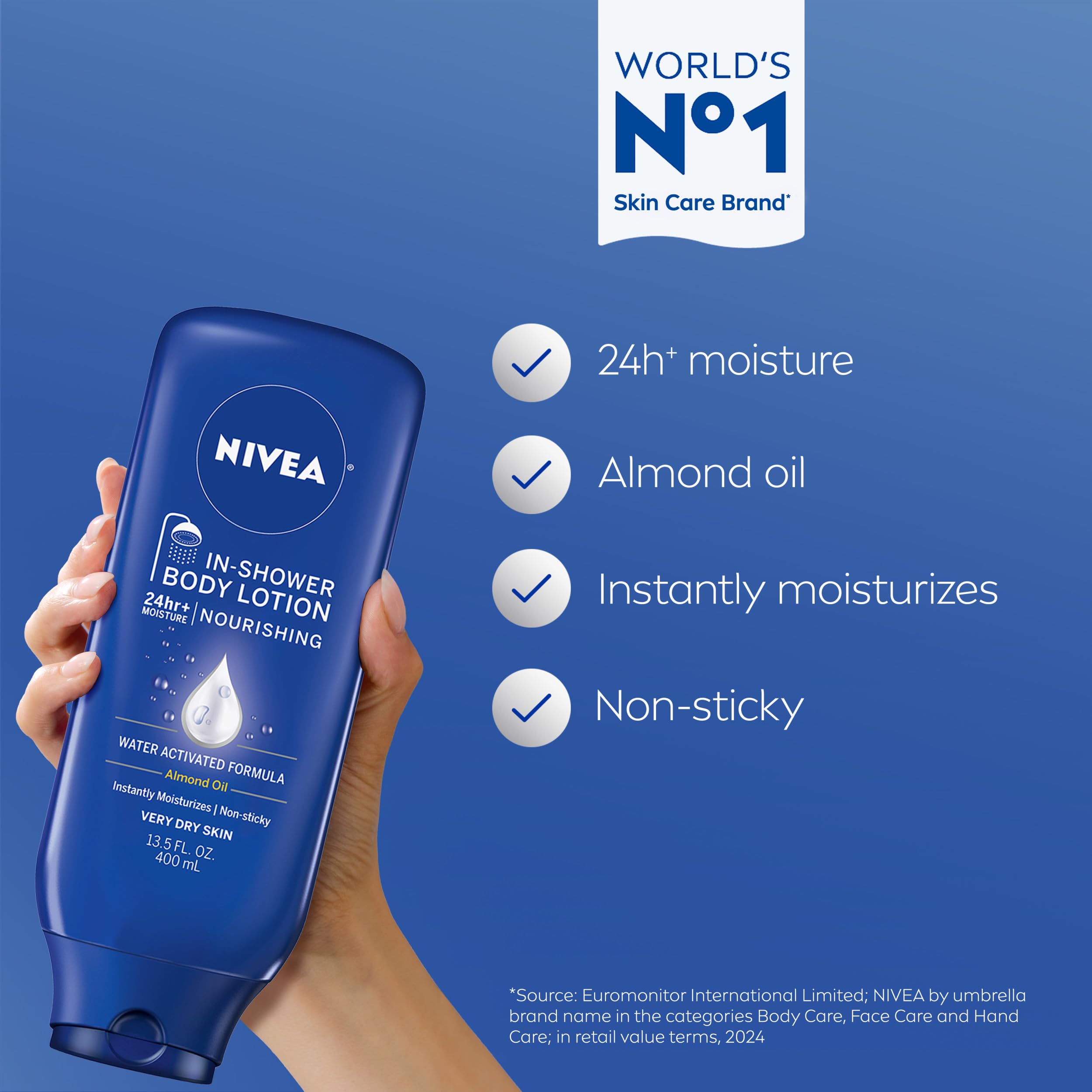 NIVEA Nourishing In Shower Lotion, Water Activated In Shower Moisturizer for Dry to Very Dry Skin, 13.5 FL OZ Bottle: Almond 13.5 Fl Oz (Pack of 1)