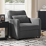 mopio Sophie 4-in-1 Convertible Sleeper Chair Bed, Accent Chair, Chaise Lounge, Comfy Reading Armchair, Pull Out Sofa Bed with Adjustable Backrest for Living Room, Bedroom (Dark Gray Fabric)