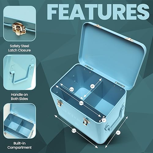 Miniatura 3 de MTUFF Organizador de caja de almacenamiento de semillas de acero en azul claro. Contenedor de paquete de semillas con tapa adjunta asegurado con 2