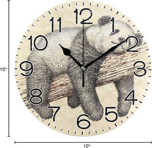 Miniatura 8 de Reloj de pared con diseño de oso panda, funciona con pilas, silencioso, de cuarzo, analógico, rústico, rústico, estilo retro, decoración para el